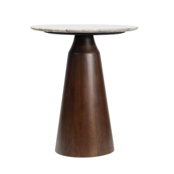Kaito 18" Rustic Minimalist Marble/Wood Accent Table